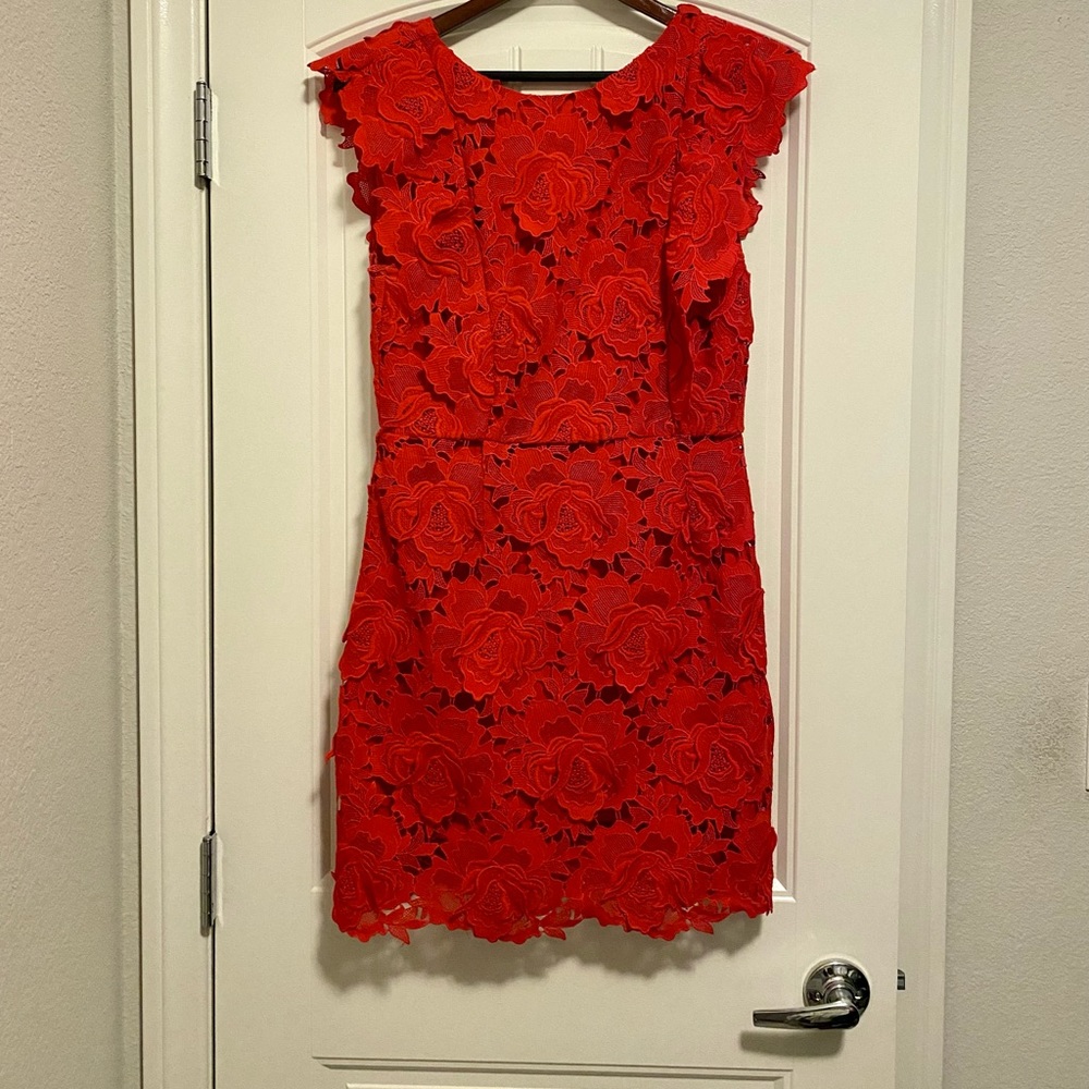 TOPSHOP RED 3D FLORAL APPLIQUÉ DRESS (size 8)